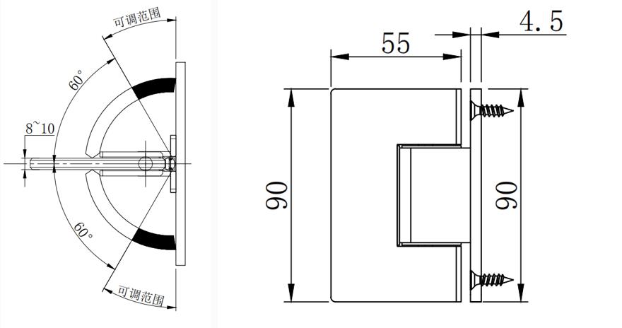 SCB120001 Adjustable Free Glass Hinge - Wall To Glass 90°